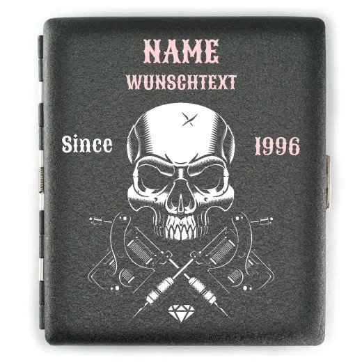 Zigarettenetui SKULL (Motivwahl) für 18 Zigaretten personalisierbar • Schwarz matt Grobstruktur • Lasergravur