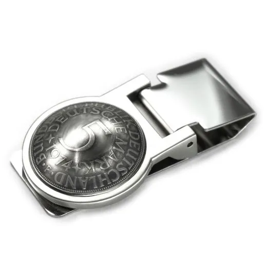 Geldscheinklammer mit einer 5 DM Münze aus 625er Silber mit Datum • Personalisierbar