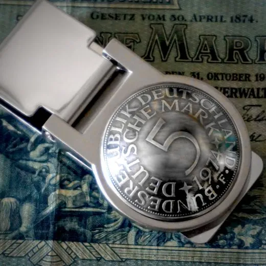 Geldscheinklammer mit einer 5 DM Münze aus 625er Silber mit Datum • Personalisierbar