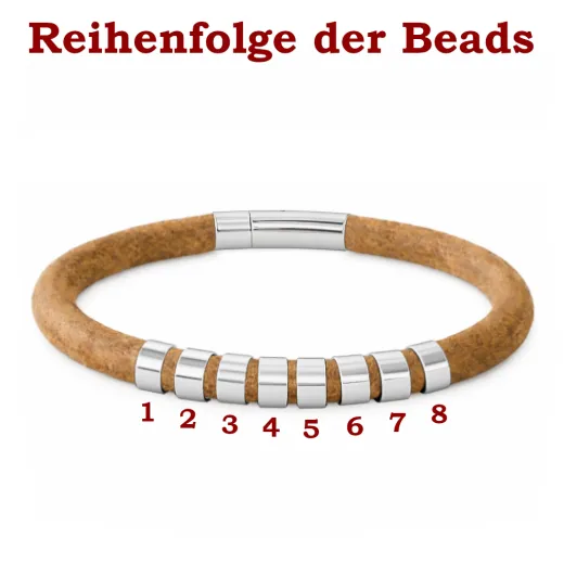 Lederarmband Ø 8 mm mit Edelstahl Bajonettverschluss und Beads • Personalisierbar, Farbauswahl