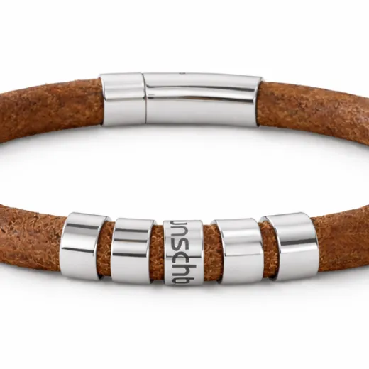 Lederarmband Ø 8 mm mit Edelstahl Bajonettverschluss und Beads • Personalisierbar, Farbauswahl