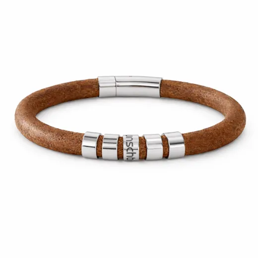 Lederarmband Ø 8 mm mit Edelstahl Bajonettverschluss und Beads • Personalisierbar, Farbauswahl