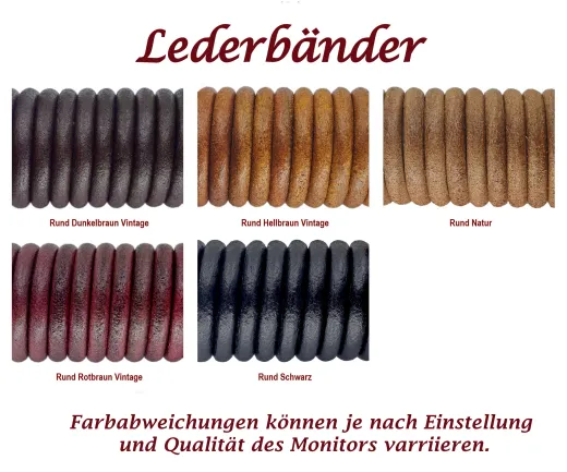 Lederarmband Ø 8 mm mit Edelstahl-Bajonettverschluss und Beads » Personalisierbar, Farbauswahl – Ansicht 8