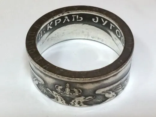 Münzring Jugoslawien 50 Dinara 1938 Silber 750er Größe 58 bis 72