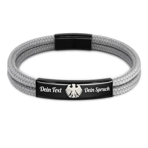 Segeltau Armband 2 x Ø 4 mm mit Edelstahl Magnetverschluss und Gravurplatte, Schwarz glänzend • Personalisierbar, Farbauswahl