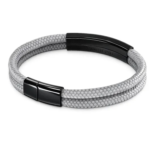 Segeltau Armband 2 x Ø 4 mm mit Edelstahl Magnetverschluss und Gravurplatte, Schwarz glänzend • Personalisierbar, Farbauswahl