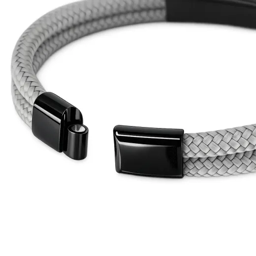Segeltau Armband 2 x Ø 4 mm mit Edelstahl Magnetverschluss und Gravurplatte, Schwarz glänzend • Personalisierbar, Farbauswahl