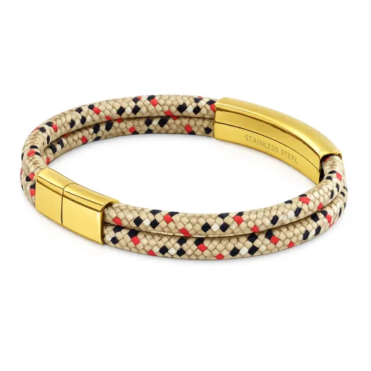 Segeltau Armband 2 x Ø 4 mm mit Edelstahl Magnetverschluss und Gravurplatte, Gold glänzend • Personalisierbar, Farbauswahl