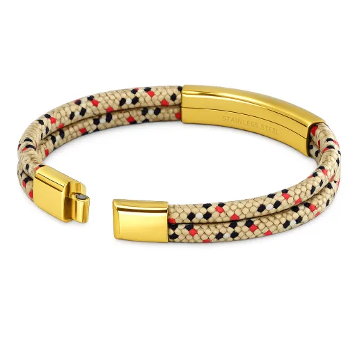 Segeltau Armband 2 x Ø 4 mm mit Edelstahl Magnetverschluss und Gravurplatte, Gold glänzend • Personalisierbar, Farbauswahl