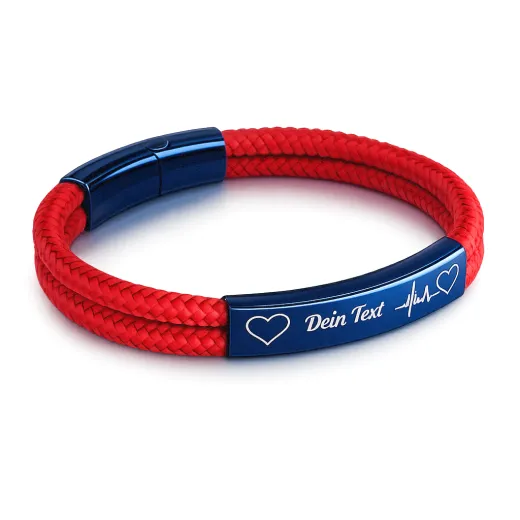 Segeltau Armband 2 x Ø 4 mm mit Edelstahl Magnetverschluss und Gravurplatte, Blau glänzend • Personalisierbar, Farbauswahl