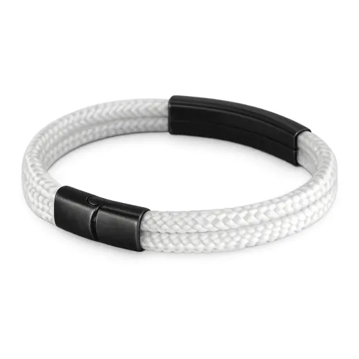 Segeltau Armband 2 x Ø 4 mm mit Edelstahl Magnetverschluss und Gravurplatte, Vintage • Personalisierbar, Farbauswahl