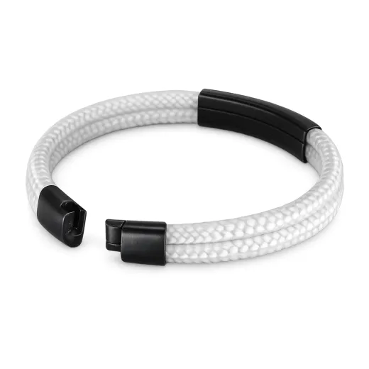 Segeltau Armband 2 x Ø 4 mm mit Edelstahl Magnetverschluss und Gravurplatte, Vintage • Personalisierbar, Farbauswahl