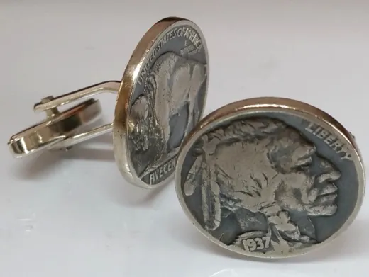 Manschettenknöpfe Silber 925er 5 cents Münze USA (Indianer / Bison) vintage