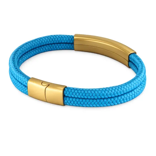 Segeltau Armband 2 x Ø 4 mm mit Edelstahl Magnetverschluss und Gravurplatte, Gold matt • Personalisierbar, Farbauswahl