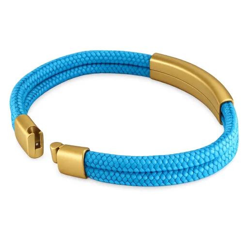 Segeltau Armband 2 x Ø 4 mm mit Edelstahl Magnetverschluss und Gravurplatte, Gold matt • Personalisierbar, Farbauswahl