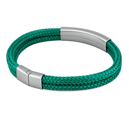 Segeltau Armband 2 x Ø 4 mm mit Edelstahl Magnetverschluss und Gravurplatte, Silber matt • Personalisierbar, Farbauswahl