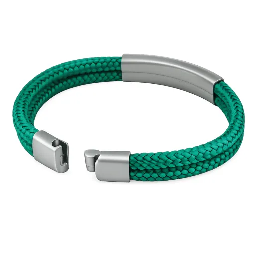 Segeltau Armband 2 x Ø 4 mm mit Edelstahl Magnetverschluss und Gravurplatte, Silber matt • Personalisierbar, Farbauswahl