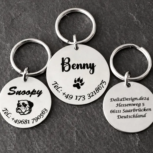 Schlüsselanhänger Dog Tag aus Edelstahl mit Spaltring Ø 25 mm • Personalisierbar