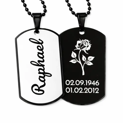 Edelstahl Anhänger Schwarz mit Wunschgravur inkl. 60 cm Kugelkette in schwarz • Personalisierbar