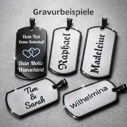 Edelstahl Anhänger Schwarz mit Wunschgravur inkl. 60 cm Kugelkette in schwarz • Personalisierbar