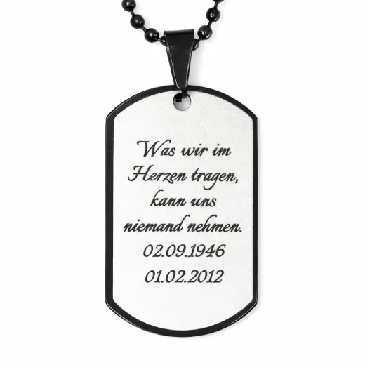 Edelstahl Anhänger Schwarz mit Wunschgravur inkl. 60 cm Kugelkette in schwarz • Personalisierbar
