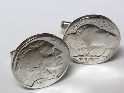 Manschettenknöpfe Silber 925er 5 cents Münze USA (Indianer / Bison) versilbert