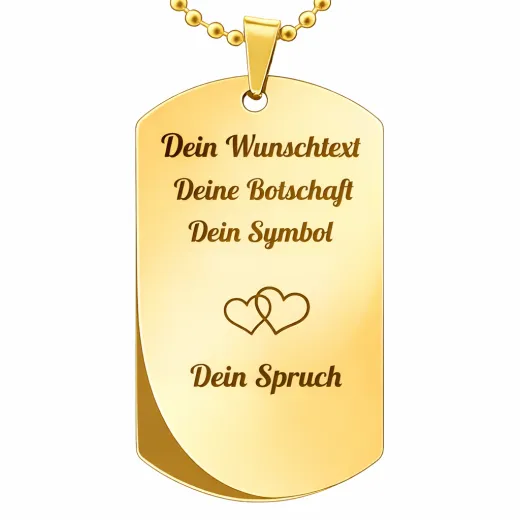Edelstahl Anhänger Gold mit Foto, Text & Motiv Gravur inkl. goldfarbener 60 cm langen Kugelkette • Personalisierbar