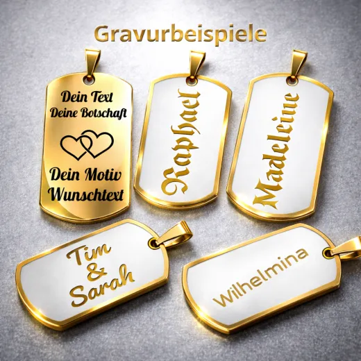 Edelstahl Anhänger Gold mit Wunschgravur inkl. goldfarbener 60 cm langen Kugelkette • Personalisierbar