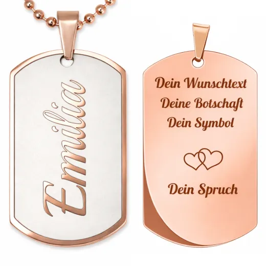 Edelstahl Anhänger Rosé mit Wunschgravur inkl. roséfarbener 60 cm langen Kugelkette • Personalisierbar