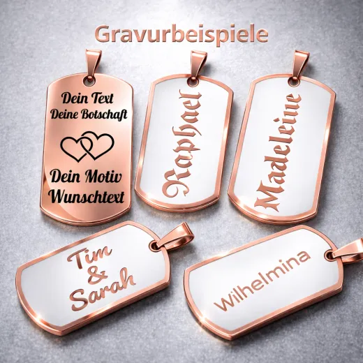 Edelstahl Anhänger Rosé mit Wunschgravur inkl. roséfarbener 60 cm langen Kugelkette • Personalisierbar