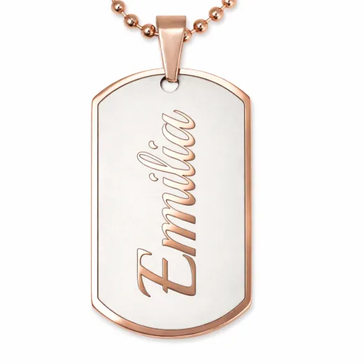Edelstahl Anhänger Rosé mit Wunschgravur inkl. roséfarbener 60 cm langen Kugelkette • Personalisierbar