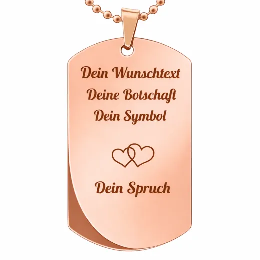 Edelstahl Anhänger Rosé mit Wunschgravur inkl. roséfarbener 60 cm langen Kugelkette • Personalisierbar