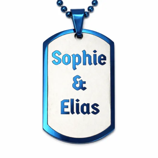 Edelstahl Anhänger Blau mit Wunschgravur inkl. silberfarbener 60 cm langen Kugelkette • Personalisierbar
