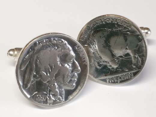 Manschettenknöpfe 5 cents Münze USA (Indianer / Bison) vintage