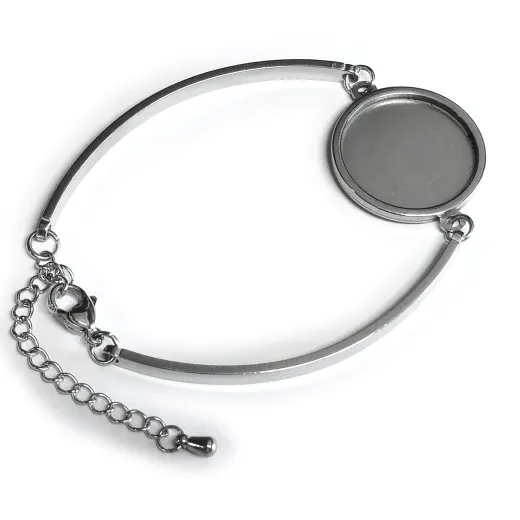 Armband Rohling Edelstahl Rund innen Ø 20 mm • Farbton Silber mit Verlängerungskettchen