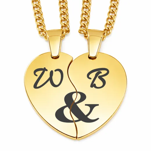 Partneranhänger in Herzform aus Edelstahl im Farbton Gold inklusive 60 cm Panzerkette • Personalisierbar
