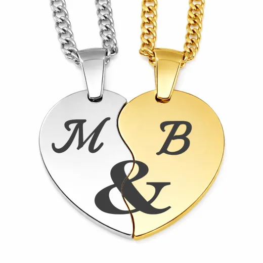Partneranhänger in Herzform aus Edelstahl im Farbton Gold und Silber inklusive 60 cm Panzerkette • Personalisierbar