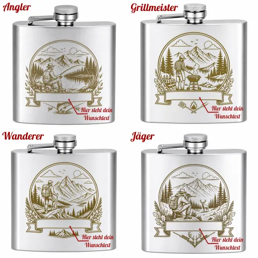 Flachmann Edelstahl gebürstet 180ml Motivauswahl inklusive Geschenkbeutel • Personalisierbar