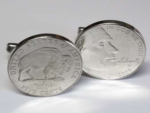Manschettenknöpfe Silber 925er 5 cents Münze USA (Jefferson / Bison) versilbert