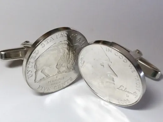 Manschettenknöpfe Silber 925er 5 cents Münze USA (Jefferson / Bison) versilbert