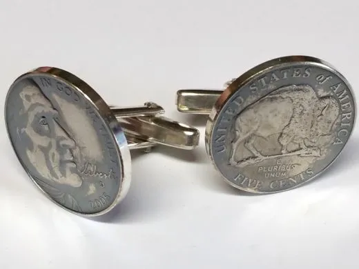 Manschettenknöpfe Silber 925er 5 cents Münze USA (Jefferson / Bison) vintage