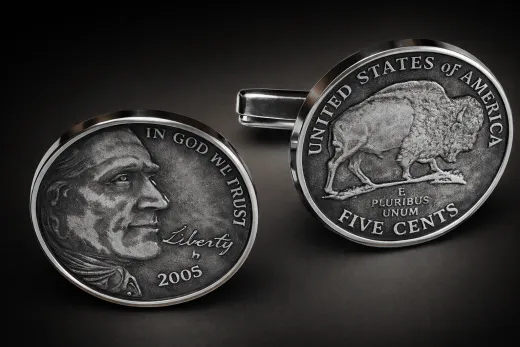 Manschettenknöpfe Silber 925er 5 cents Münze USA (Jefferson / Bison) vintage