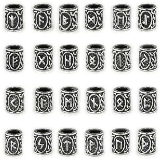 Spacer - Zwischenstück aus Edelstahl für Schnüre Ø 8,0 mm, Futhark Runen, Finish Vintage