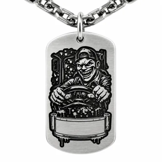 Anhänger Dog Tag aus Edelstahl mit Tiefengravur, Motiv Trucker, mit Wunschgravur