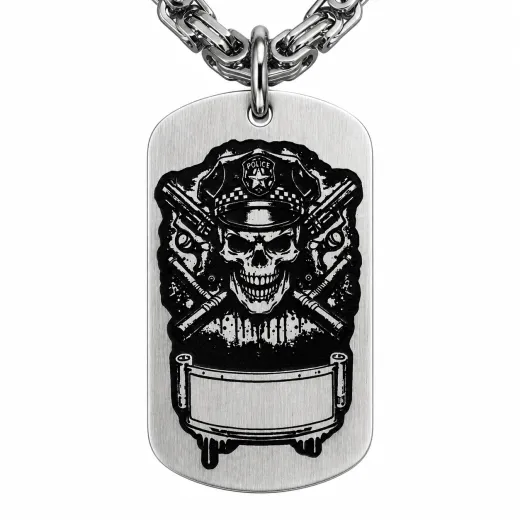 Anhänger Dog Tag aus Edelstahl mit Tiefengravur, Polizisten-Motiv, mit Wunschgravur