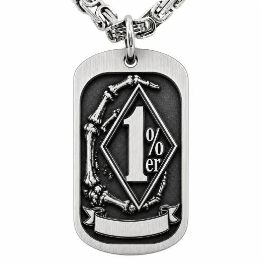 Anhänger Dog Tag aus Edelstahl mit Tiefengravur, Motiv 1%er, mit Wunschgravur