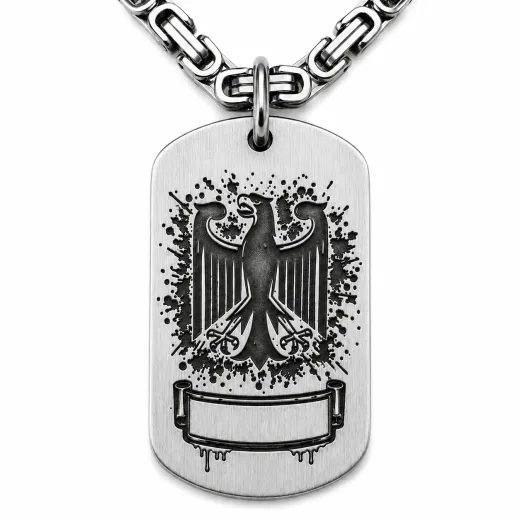 Anhänger Dog Tag aus Edelstahl mit Tiefengravur, Motiv Bundesadler, mit Wunschgravur