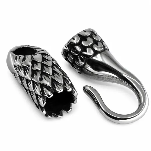 Hakenverschluss aus Edelstahl für Schnüre Ø 8,0 mm, Finish Vintage