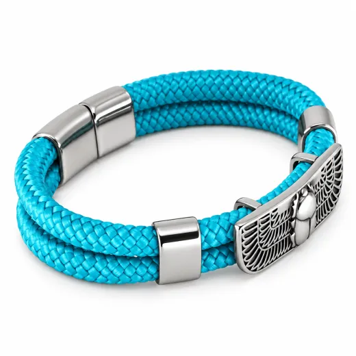 Segeltau-Armband mit SKARABÄUS Motiv 2 x Ø 6 mm mit Edelstahl Magnetverschluss und Hieroglyphen Wunschgravur