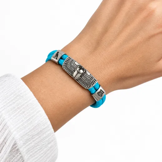 Segeltau-Armband mit SKARABÄUS Motiv 2 x Ø 6 mm mit Edelstahl Magnetverschluss und Hieroglyphen Wunschgravur